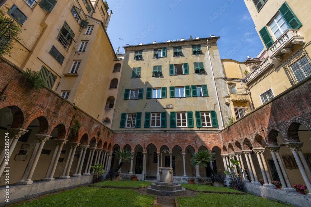 GENOA, ITALY, MAY 23, 2023 - View of the cloister of San Matteo Church in the historic center of Genoa, Italy