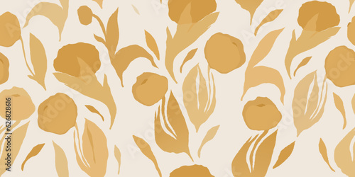 Warm colour hand drawn flowers pattern. Romantic beautiful botanical print. Fashionable template for design. 