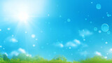 Bubbles in the blue sky and green grass. Natural background