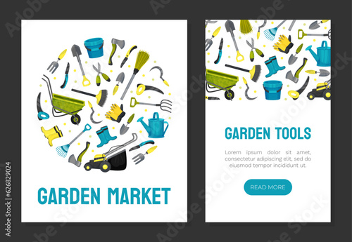 Garden Tools Banner Design with Handy Instrument Vector Template