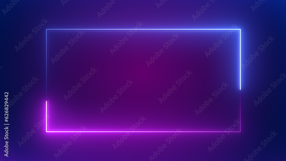 Rectangular neon light glowing with space abstract background, 3d rendering Rectangular neon light glowing with space abstract background, 3d rendering