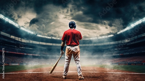 Generative AI, Professional baseball player holding bat on sport stadium