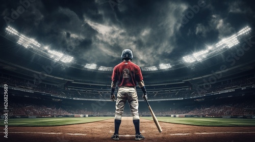 Generative AI, Professional baseball player holding bat on sport stadium photo