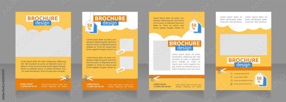 Fototapeta premium Grocery store promo with coupon clipping blank brochure design. Template set with copy space for text. Premade corporate reports collection. Editable 4 paper pages. Ubuntu Bold, Regular fonts used