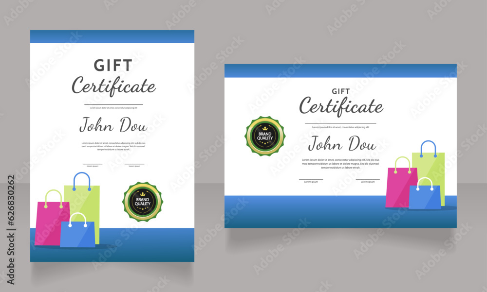 Women clothing gift certificate design template set. Vector diplomas ...