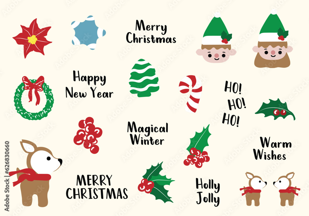 Merry Christmas stickers set. Merry Christmas stickers set.