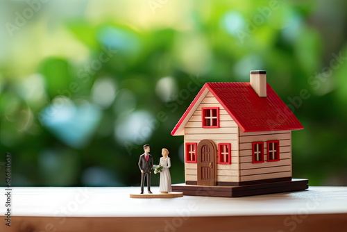 Miniature couple house on wood modeled, couple love concept