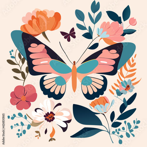 watercolor butterfly with flowers
