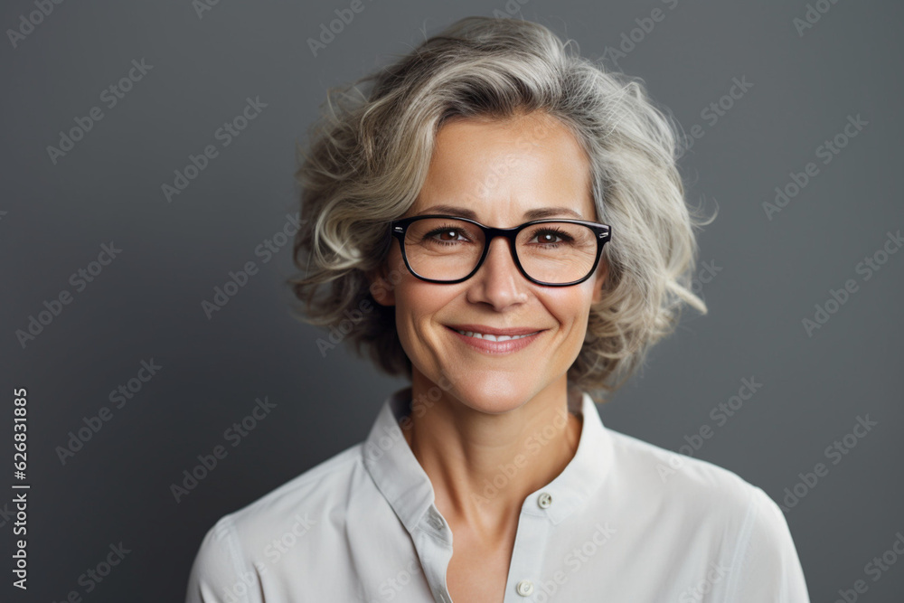 Middle-aged beautiful woman portrait on a simple background. AI generated