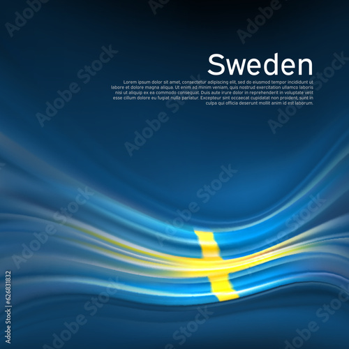 Sweden flag background. Abstract swedish flag in the blue sky. National holiday card design. Business brochure design. State banner, sweden poster, patriotic cover, flyer. Vector illustration