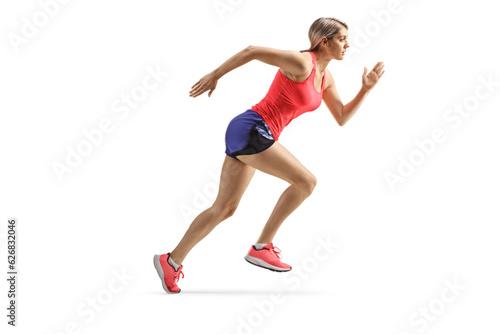 Full length profile shot of a woman jogging