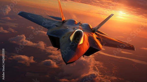 Epic illustration super modern military aircraft similar to the American one AI photo