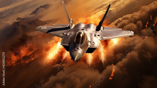 Epic illustration super modern military aircraft similar to the American one AI photo