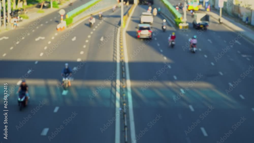 Blurred street background shot from above with boulevard road and traffic in the morning. Traffic concept. Blurred street background shot from above with boulevard road and traffic in the morning. Traffic concept.