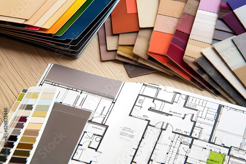 Interior design materials and color samples. Generative ai design.