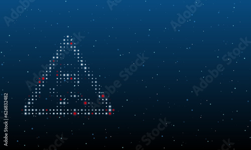 On the left is the slippery road symbol filled with white dots. Background pattern from dots and circles of different shades. Vector illustration on blue background with stars