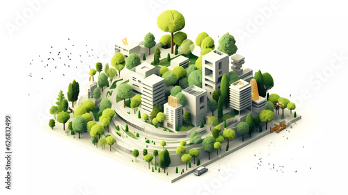 Modern isometric sustainable eco city. Generative ai design.