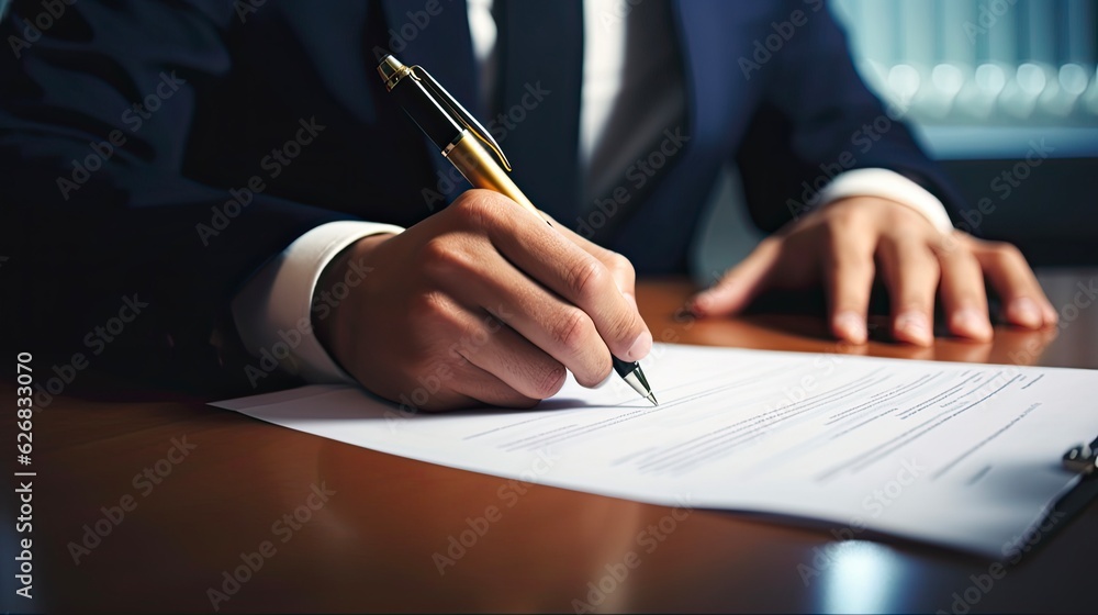 Businessman Signing A Document: Signing Contracts and Agreements in the Office with Pen Signature and Business Signs: Generative AI Businessman Signing A Document: Signing Contracts and Agreements in the Office with Pen Signature and Business Signs: Generative AI