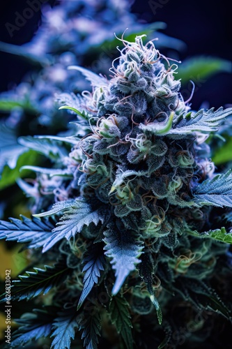 Close up of Flowering Cola of Blue Dream Cannabis Strain - A Beautiful and Lush Image of This Popular and Highly Sought After Ganja: Generative AI