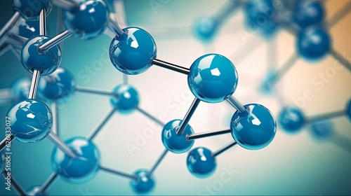 Blue Molecular Structure 3D Illustration: Atom and Molecule in Science and Medicine. Generative AI