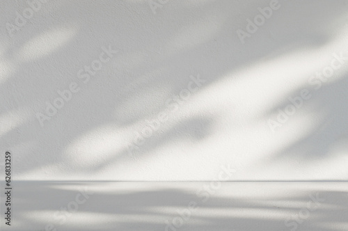 Gray cement wall texture background in empty room with light and shadow for product presentation