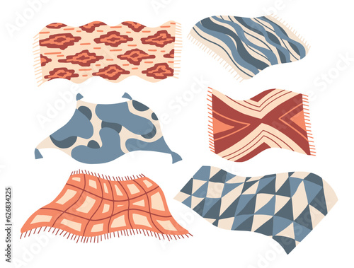 blankets and tablecloths for a picnic. carpets and towels made of fabric for the bedroom