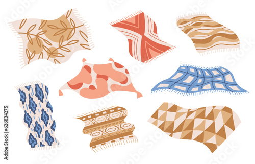 blankets and tablecloths for a picnic. carpets and towels made of fabric for the bedroom