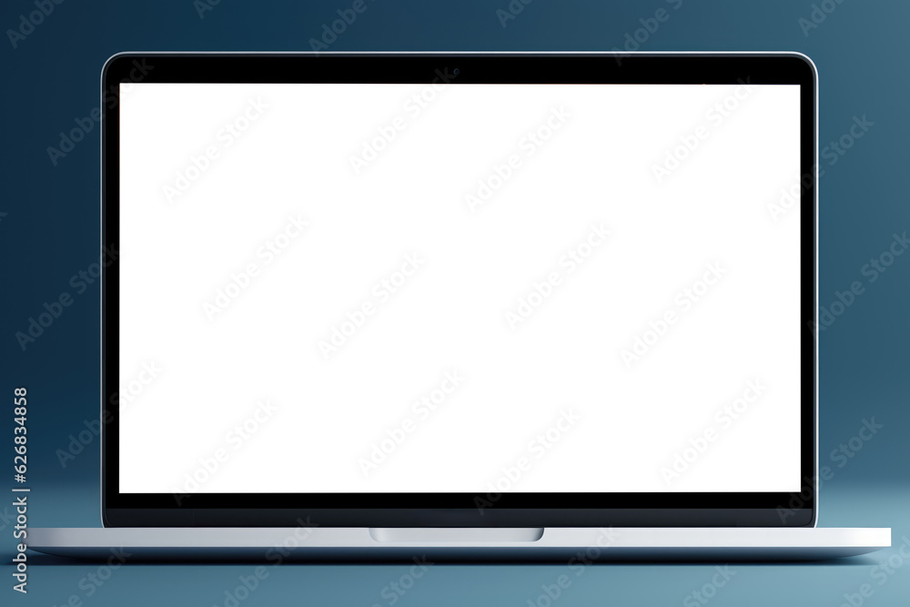 white screen laptop on blue background, Generative AI white screen laptop on blue background, Generative AI