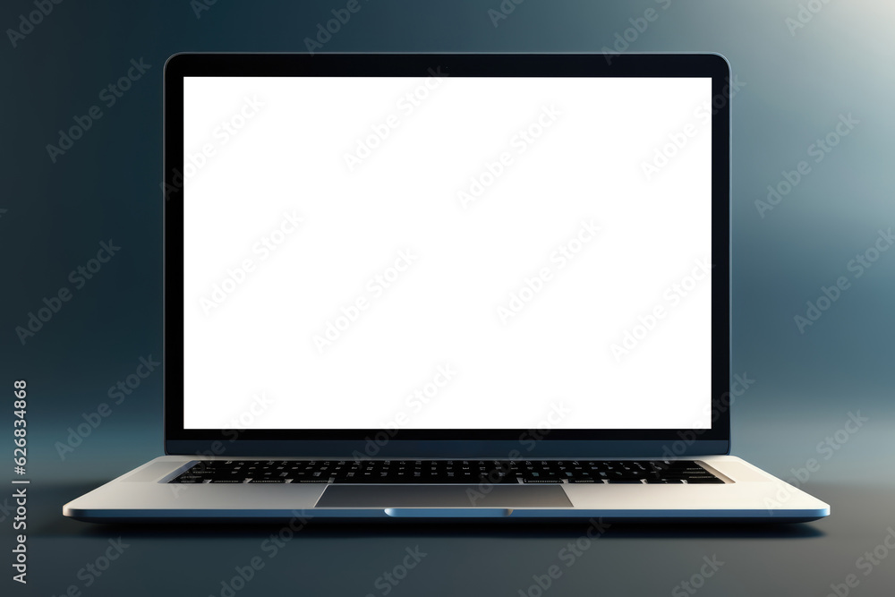 white screen laptop on blue background, Generative AI white screen laptop on blue background, Generative AI