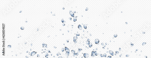 Realistic underwater air bubbles on transparent background. Vector illustration of fizzy drink, sparkling beverage, diving deep into sea or ocean water, aqua splash, laundry detergent foam effect
