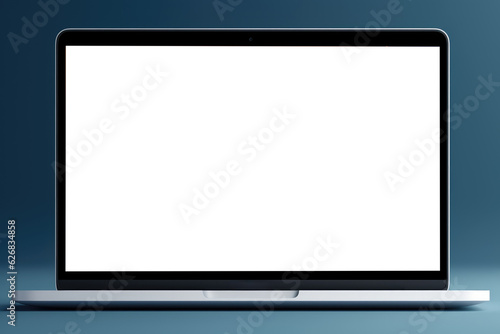 white screen laptop on blue background, Generative AI