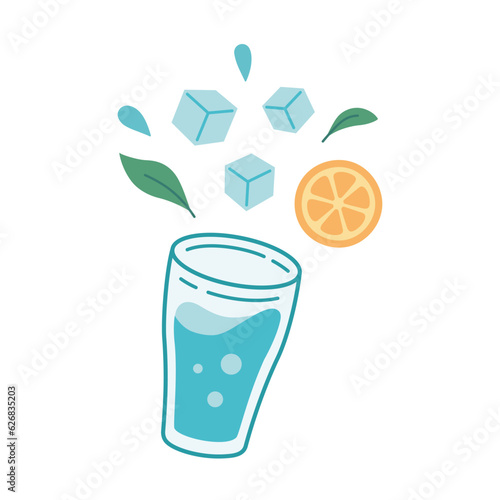Mojito Cocktail ingredients splashing from bar glass. Cocktail making concept. Hand drawn Vector illustration, flat design, isolated on white background.