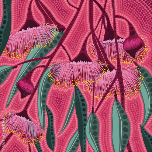 Aboriginal Dot Art of Australian Native Eucalyptus Tree Branch