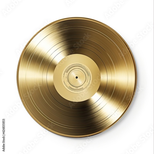 Photo Melodic Gold Vinyl: Realistic Isolated LP Plate of Popular Disco Music in Gramophone Sound Media