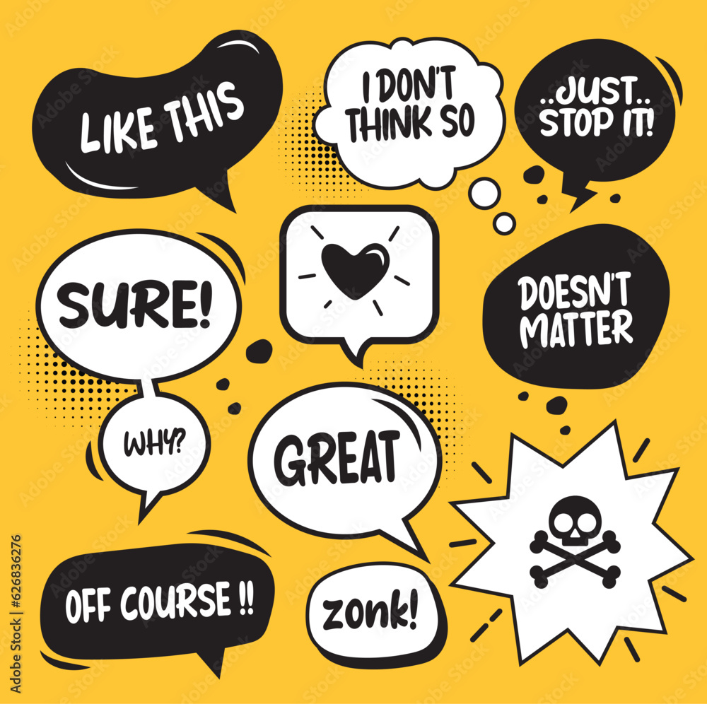 Speech bubble collection for comic. Isolated text balloon vector illustration. Speech bubble collection for comic. Isolated text balloon vector illustration.