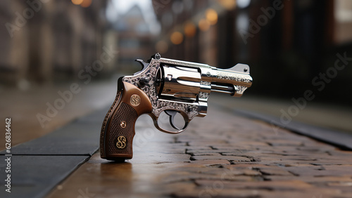 Revolver mit schönen elegeanten design auf schwarzen Hintergrund, ai generativ