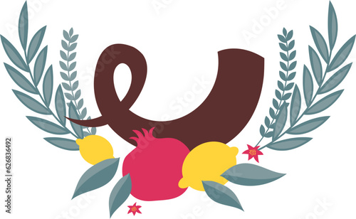 Four species, Jewish traditional symbol of Sukkot holiday. Jewish religious tradition. Frame for greeting card