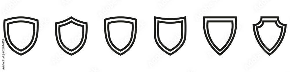 Shields set. Collection of security shield icons with contours and linear signs. Shields set. Collection of security shield icons with contours and linear signs.