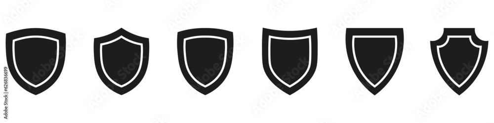 Shields set. Collection of security shield icons with contours and linear signs. Shields set. Collection of security shield icons with contours and linear signs.