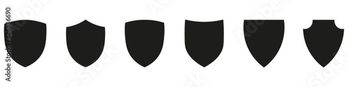 Shields set. Collection of security shield icons with contours and linear signs.