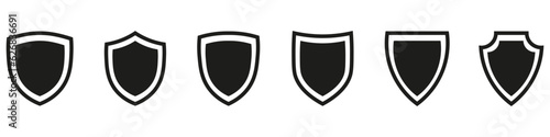 Shields set. Collection of security shield icons with contours and linear signs.
