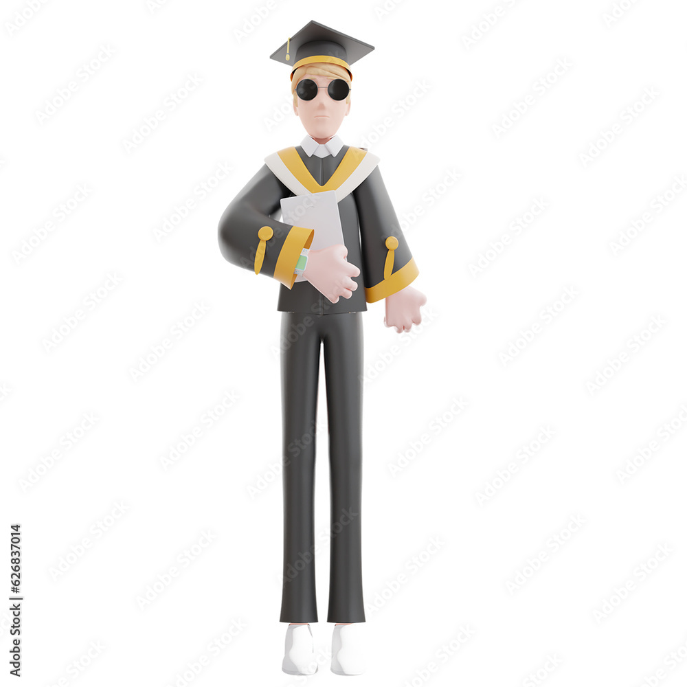 Graduate students wearing graduation hat and gown with white background. young female. 3d render illustration.
