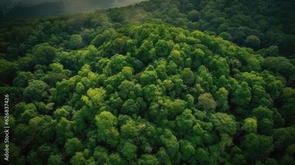 Aerial view of green forest. Nature background. Top view.