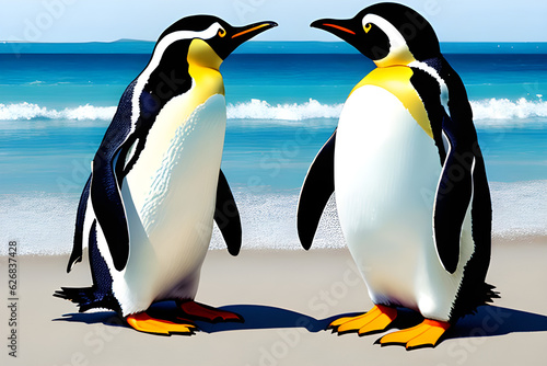 penguins on the beach. Generative AI