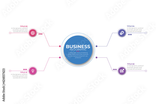 Business Infographic design, structure chart, including 4 step or process with colorful circle label for sale slide, presentation, minimal, modern style template Vector illustration.