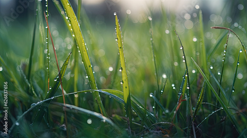 Morning dew on the green grass. Shallow depth of field.