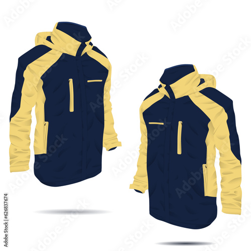 vector illustration of hooded mountain jacket front and back view