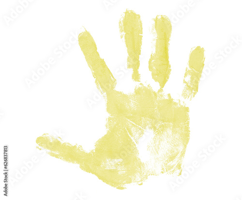 light yellow hand print isolated on transparent background human palm and fingers