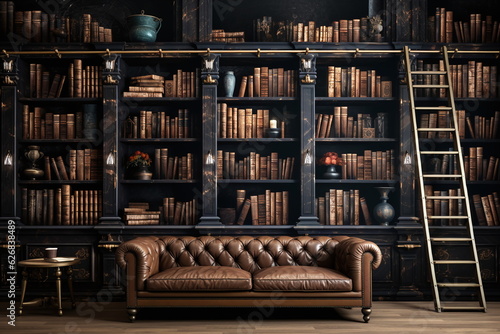 Bibliothek im klassischen Stil mit Holzelementen, 3, AI generiert photo
