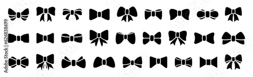 Ribbon bow icon collection. Set of black celebration bow icons. Vector bow for present, celebration, gift